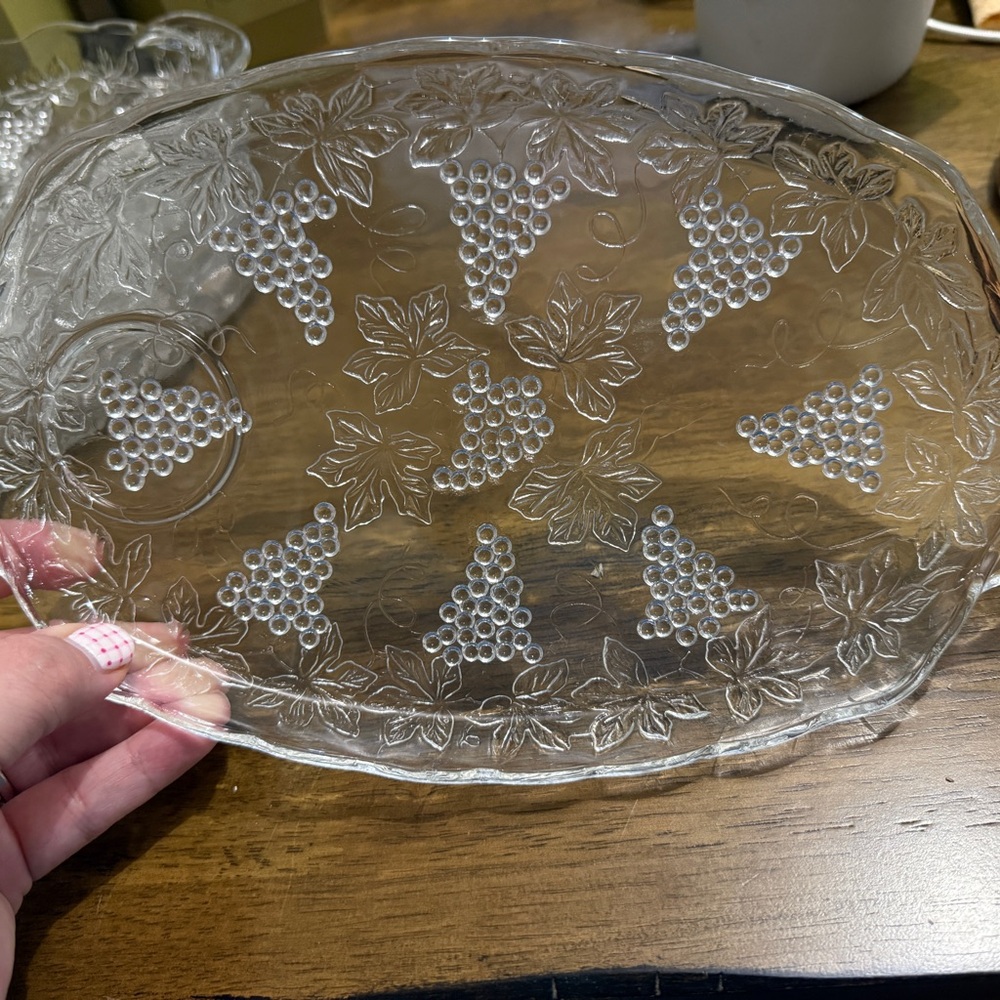 Clear Glass Grape Pattern Platter